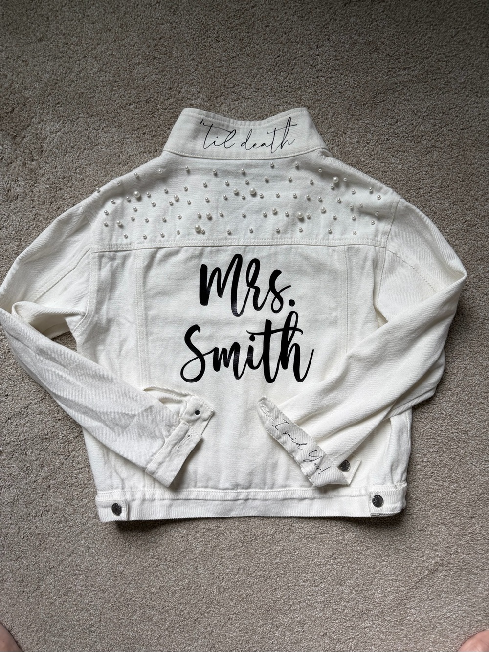 Mrs. Smith Personalized White Denim Jacket with Script Back